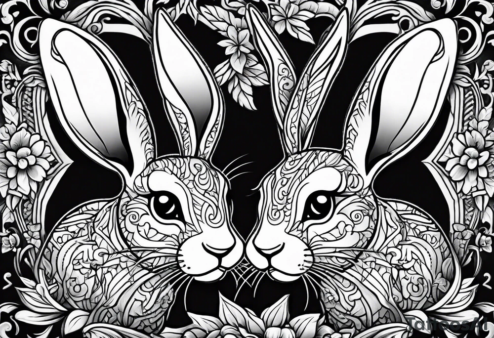 two opposite bunnies 
 american traditional tattoo idea