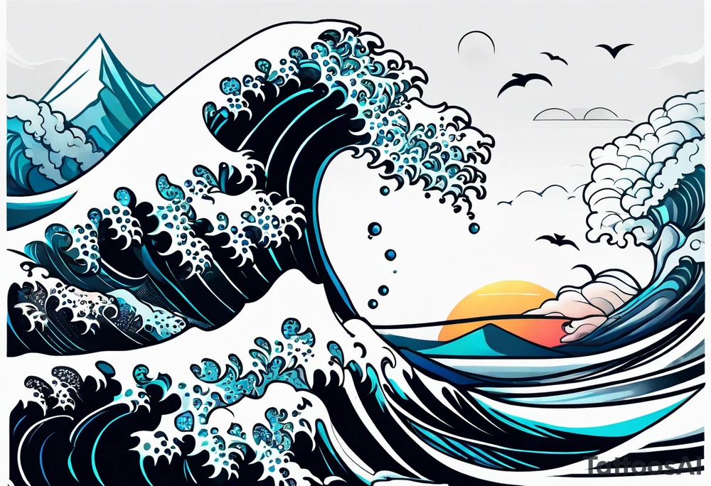 ocean, géométric, wave tattoo idea