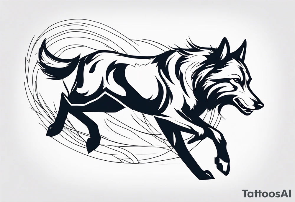 buck running next to wolf tattoo idea