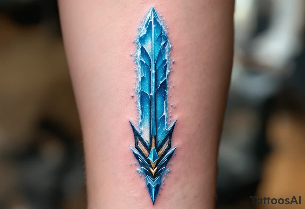 Ice-blue arrow with frosted edges, appearing as if crafted from frozen crysta tattoo idea