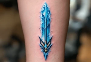 Ice-blue arrow with frosted edges, appearing as if crafted from frozen crysta tattoo idea