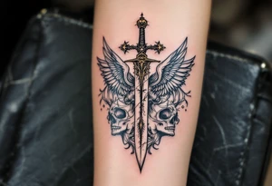 Momentum mori engraved on the sword of the angel of death tattoo idea