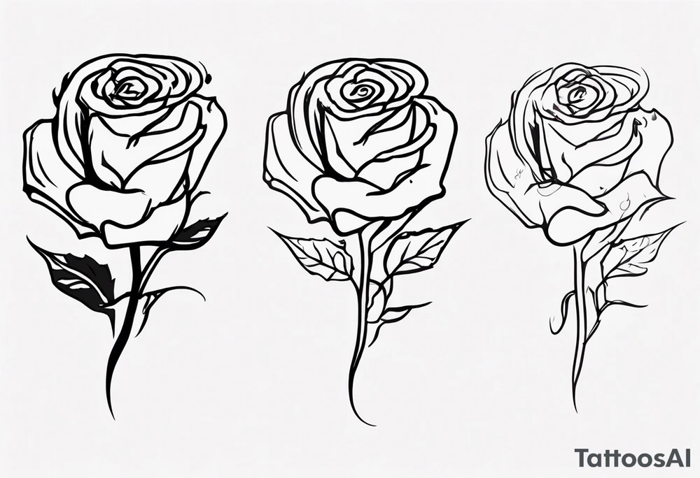 rose flower, one line, blood dripping from the flower, long and not wide tattoo idea