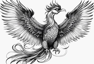 asian elegant long feathered phoenix
with a long neck, with no wings, graceful tattoo idea