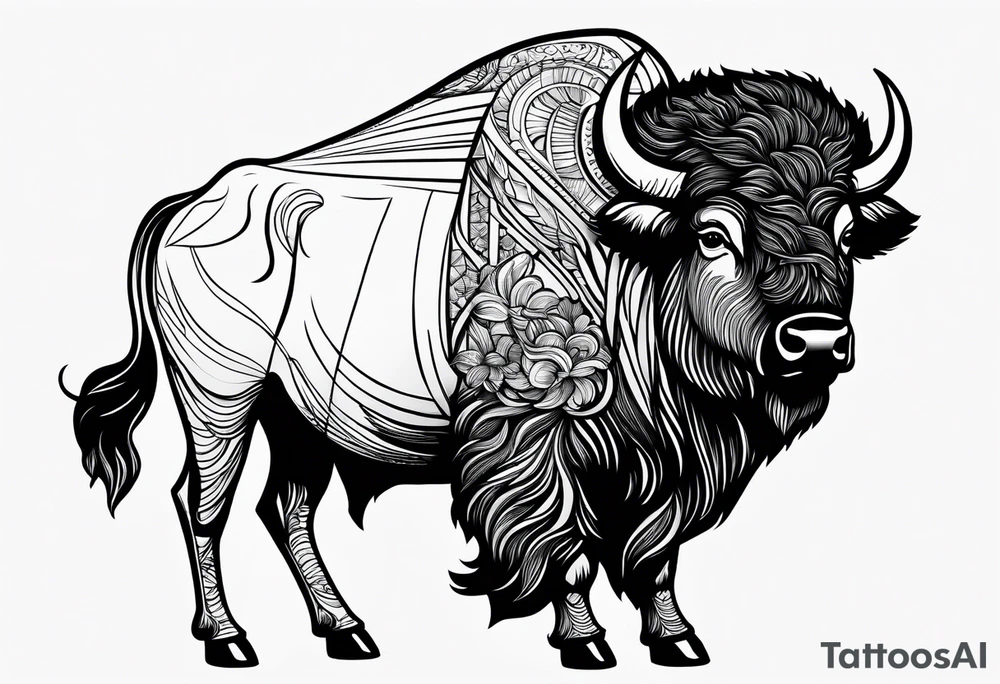 fine line bison doodle - white background, clean background, no skin tattoo idea fine line bison doodle - white background, clean background, no skin tattoo idea