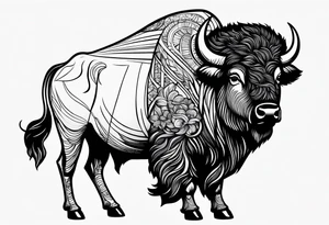 fine line bison doodle - white background, clean background, no skin tattoo idea