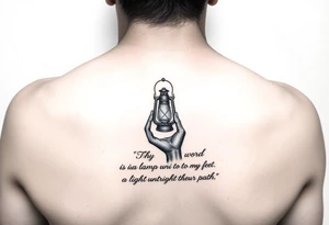 Someone holding a small lantern to light up a road with the text: "Thy word is a lamp unto my feet a light unto my path." The tattoo should be on the forearm tattoo idea