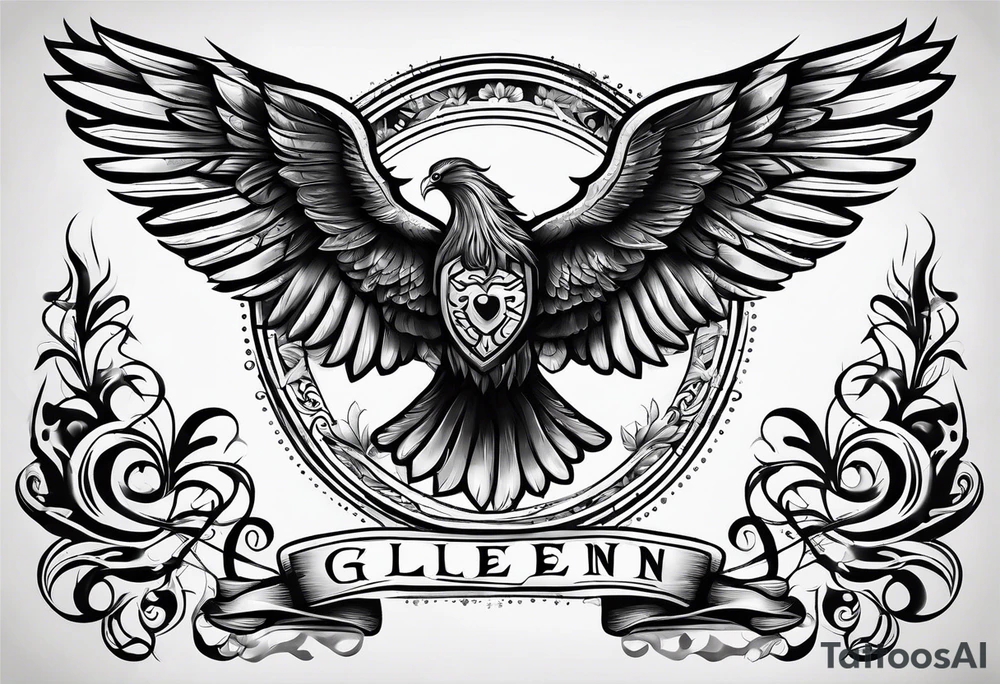 Simple tattoo with the word Glenn on a banner and wings tattoo idea
