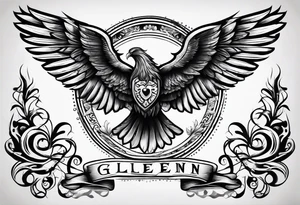 Simple tattoo with the word Glenn on a banner and wings tattoo idea