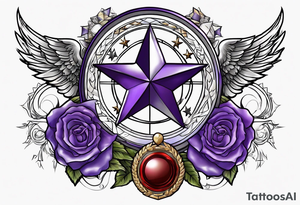 Build tattoo with actual silver star, purple heart and world war  1 medals, including patriotism tattoo idea