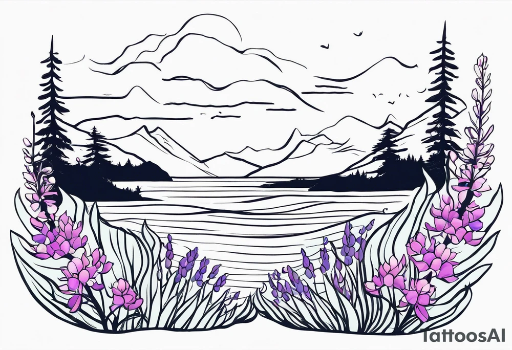 ocean wave with lupine and fireweed. no mountains tattoo idea