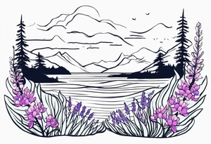 ocean wave with lupine and fireweed. no mountains tattoo idea