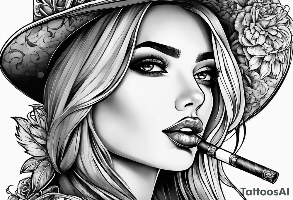 Girl smoking cigarette tattoo idea