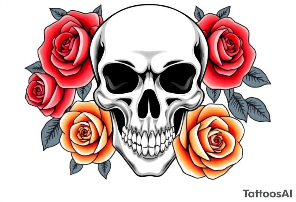 Skull with roses tattoo idea