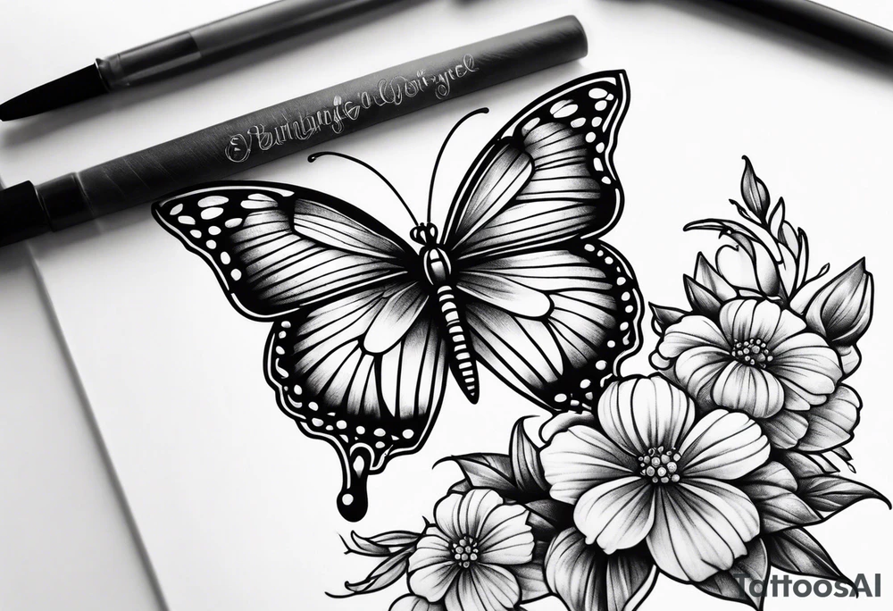 Small Butterfly with strand of flowers tattoo idea