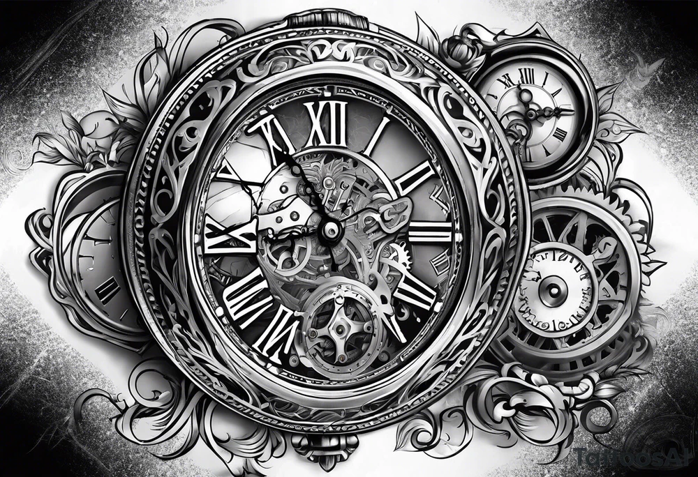 Old school pocket watch exploded showing inner mechanism tattoo idea