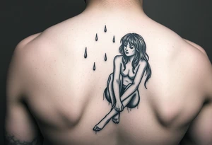 A girl sitting in the rain  letting the rain take her away as it pours as she’s fading tattoo idea