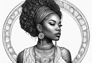 Black woman, enlightenment, wisdom, astronomy, cancer zodiac, natural, full arm tattoo idea