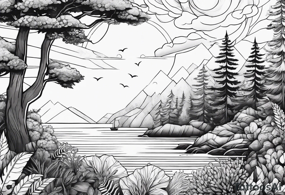 Ocean and forest tattoo idea