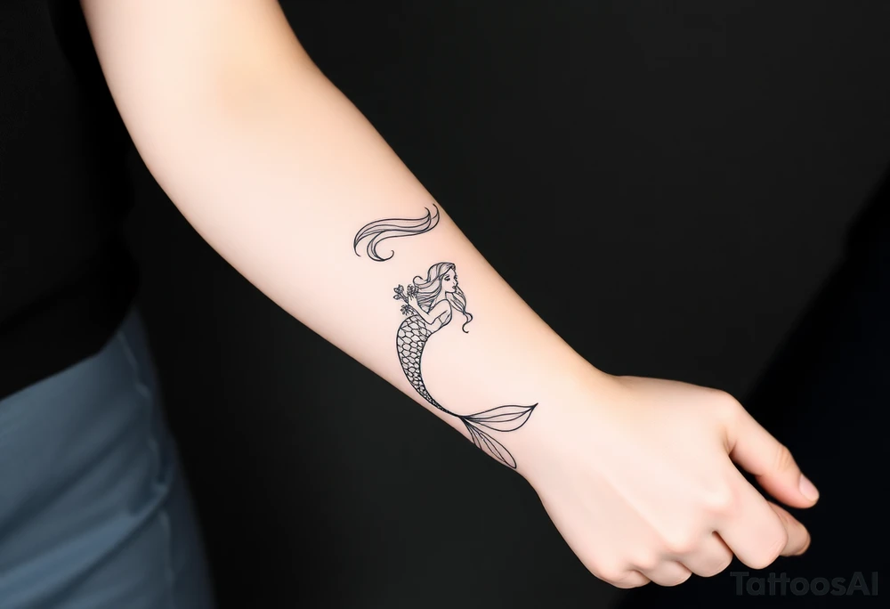 ethereal mermaid with flowing hair among coral and sea flowers tattoo idea