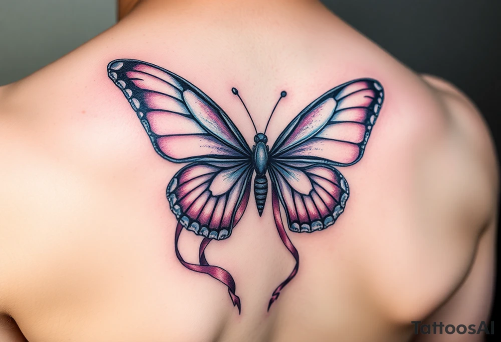 ethereal butterfly with flowing silk ribbons in moonlight tattoo idea