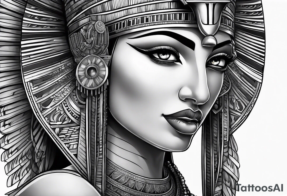 black and white Egyptian goddess Isis tattoo idea