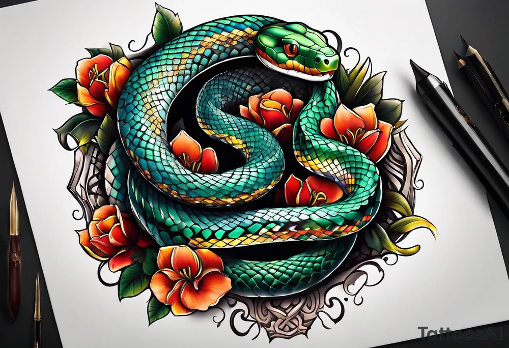 Snake turning into chain tattoo idea