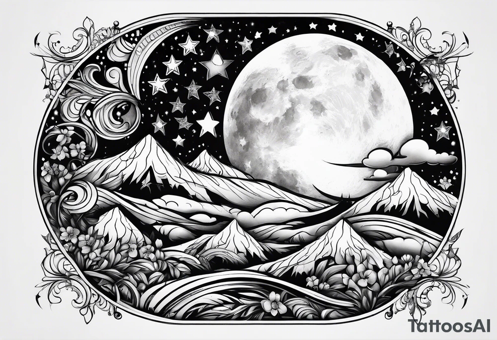 Moon and stars tattoo idea