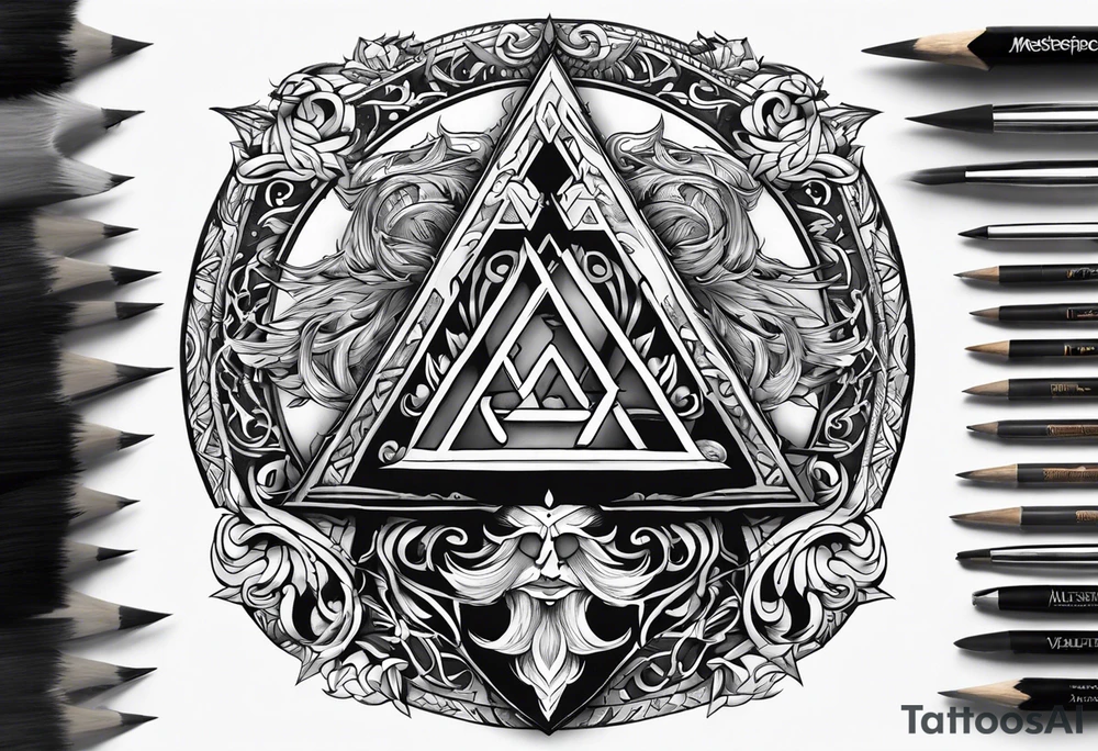 Valhalla sword shield axe Valknut fire tattoo idea