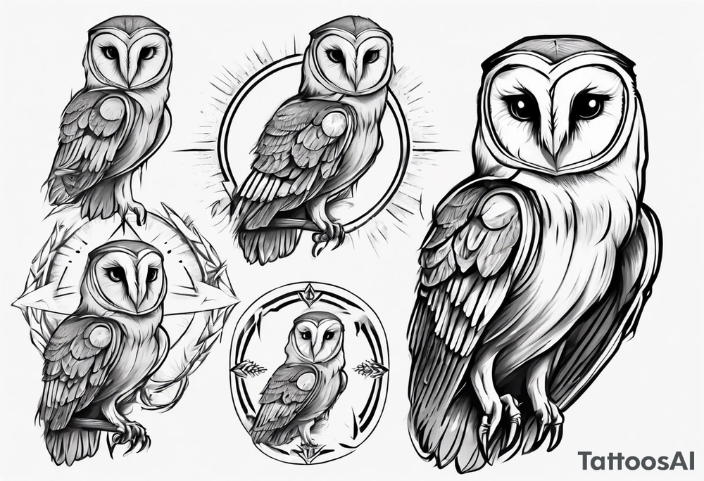 Wise Crowned barn  Owl looking to the rights tattoo idea
