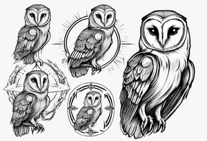 Wise Crowned barn  Owl looking to the rights tattoo idea
