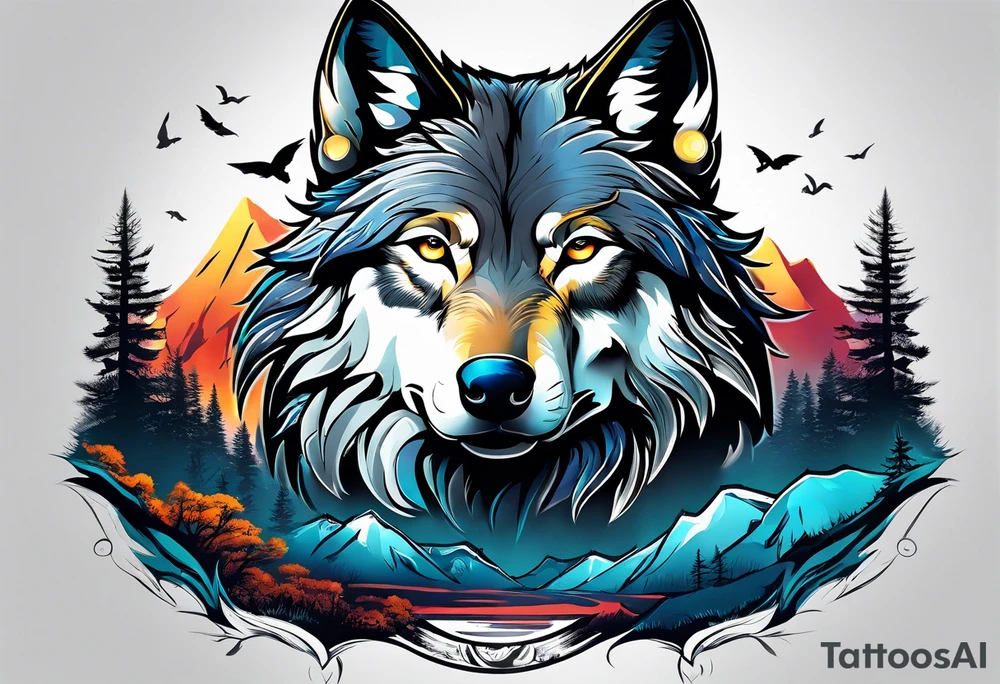 wolf mountain tattoo idea