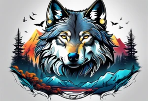 wolf mountain tattoo idea