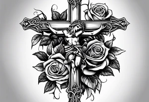 Roses with thorns wrapped around a crucifix tattoo idea