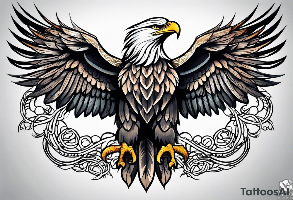 Knotted celtic Eagle with wings spread upwards tattoo idea
