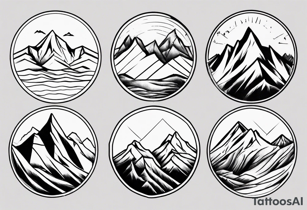 mountain range with four peaks line art. tattoo idea