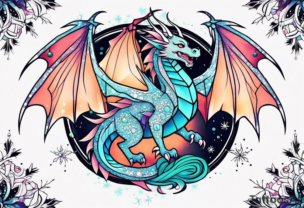 Constellation, kawaii dragon, snowflake tattoo idea