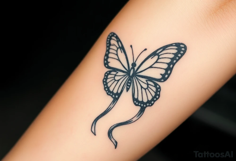 ethereal butterfly with flowing silk ribbons in moonlight tattoo idea