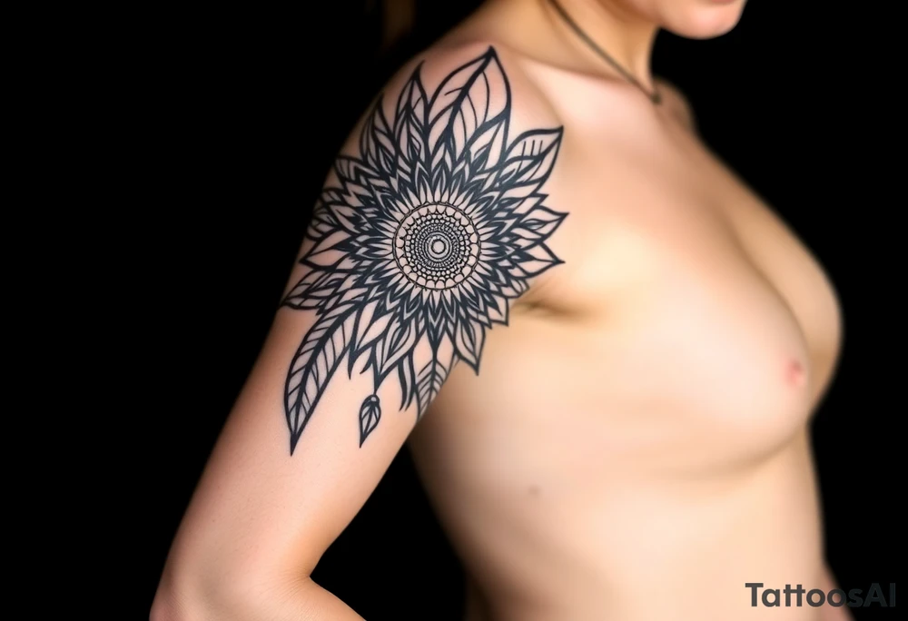 spiritual feather indian mandala shaman tattoo idea