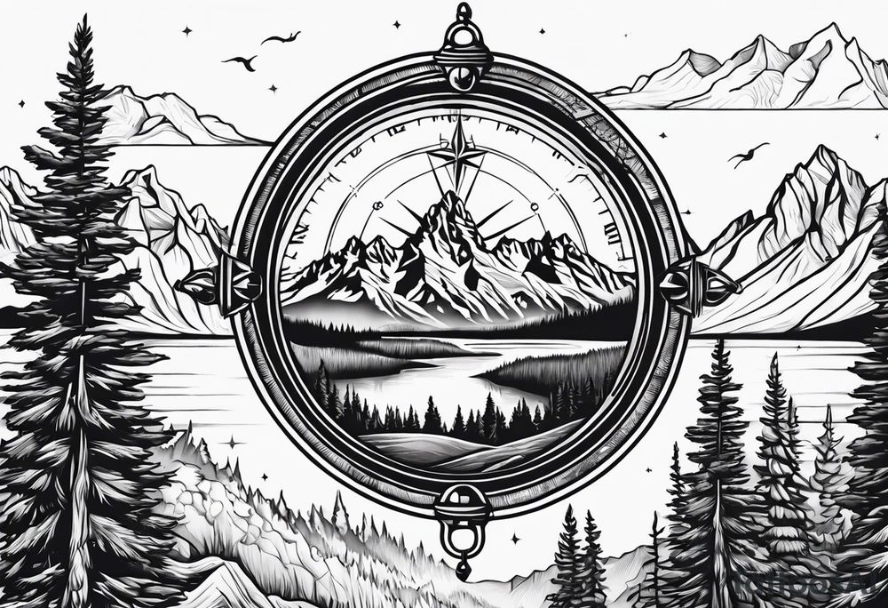 grand Teton mountains with compass tattoo idea