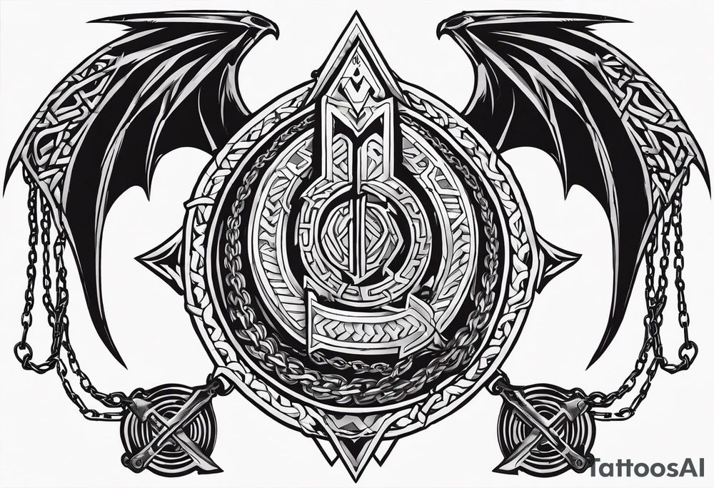 Valhalla sword shield dragon axe Valknut barbed wire chains tattoo idea Valhalla sword shield dragon axe Valknut barbed wire chains tattoo idea