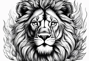 A smiling lion surrounded by fire in full color tattoo idea