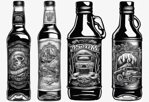 Flaming rag hanging out of whiskey bottle tattoo idea