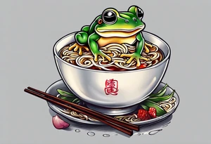 Ninja frog eating a ramen tattoo idea