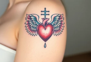 catholic sacred heart with angel wings tattoo idea