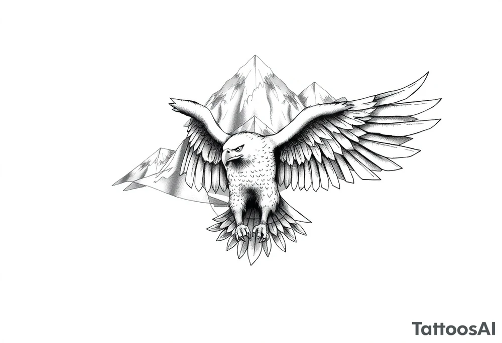 majestic eagle spreading wings against mountain peaks tattoo idea