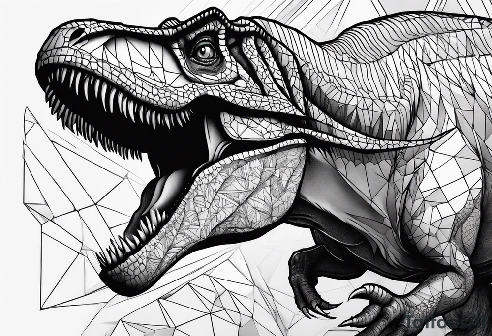 REALIST T REX WITH A VULCANNO IN THE BACK tattoo idea