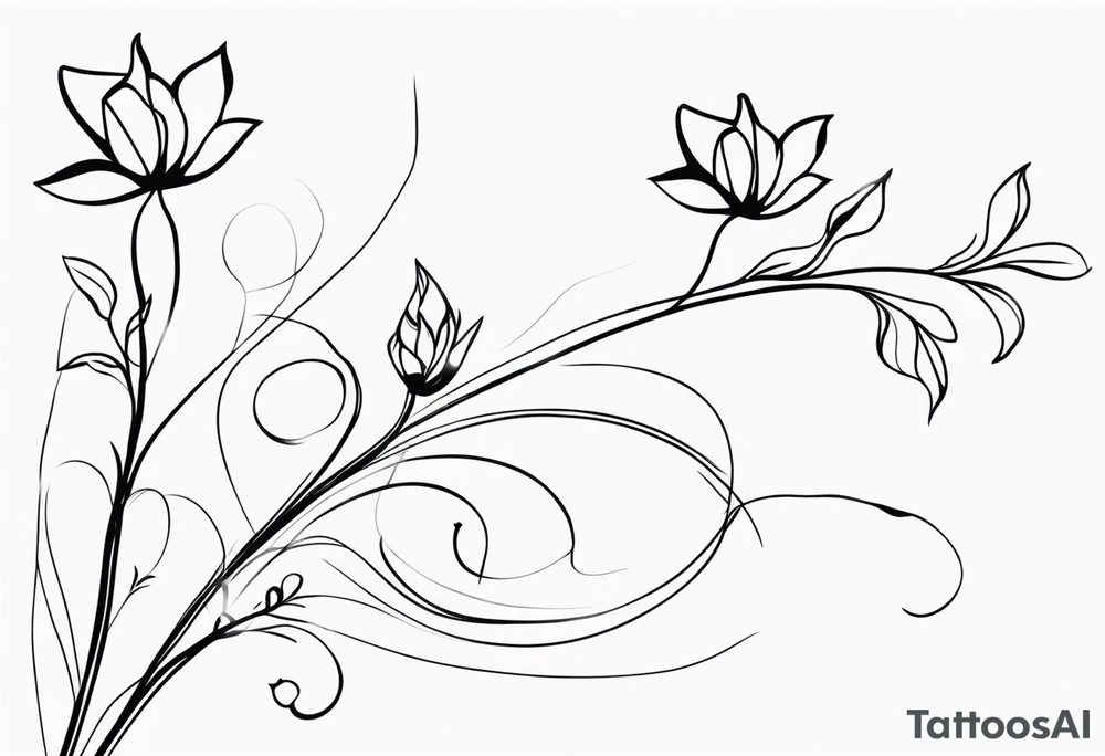 floral and vine. outline. one line tattoo idea