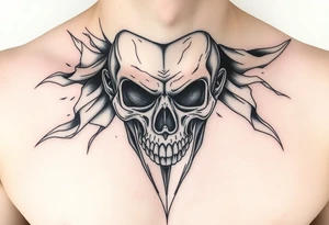 Un rostro masculino dividido en capas como una máscara que se rompe o se desvanece en viento o formas geométricas.

Dentro, se ve una calavera, un reloj o una brújula. tattoo idea