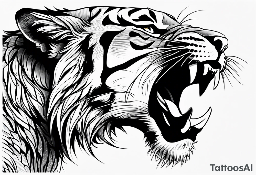 big cat face, growling or roaring, no mane tattoo idea